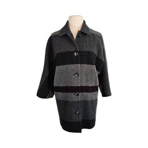 Worth Grey Striped Wool Coat